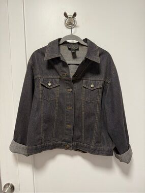 Women's Dark Charcoal Denim Jacket - Casual Button-Front